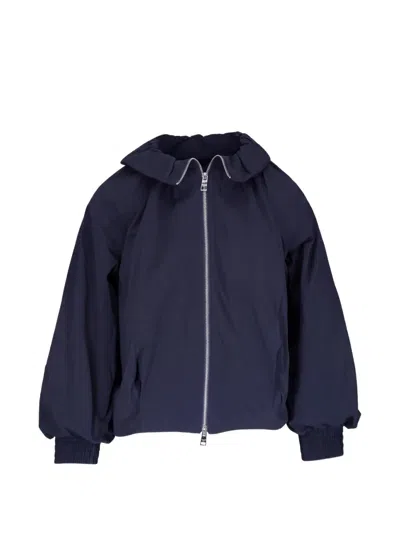 Veronica Beard Circe Gathered-neckline Balloon-sleeve Bubble Jacket In Blue