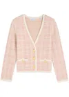 Veronica Beard Claudine Metallic Plaid Cotton Knit Jacket In Pink And White