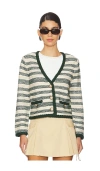 Veronica Beard Claudine Stripe Jacket In Ivory & Hunter Green