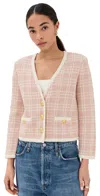 Veronica Beard Claudine Metallic Plaid Cotton Knit Jacket In Off White/pink Clay