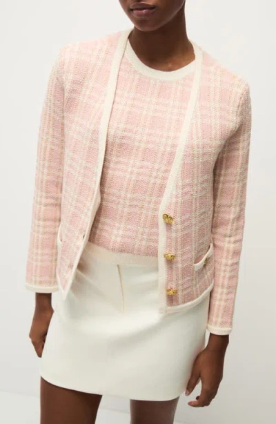 Veronica Beard Claudine Metallic Plaid Cotton Knit Jacket In Off White Pink Clay