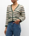 Veronica Beard Claudine Stripe Jacket In Ivory/hunter Green/khaki