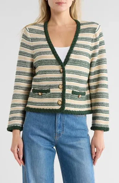 Veronica Beard Claudine Stripe Linen Blend Knit Jacket In Multi