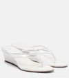 Veronica Beard Clea Leather-trimmed Wedge Thong Sandals In White