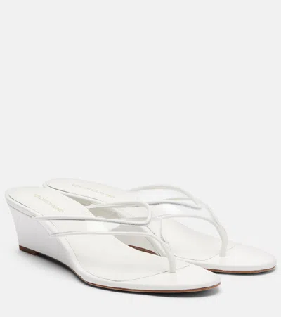 Veronica Beard Clea Leather-trimmed Wedge Thong Sandals