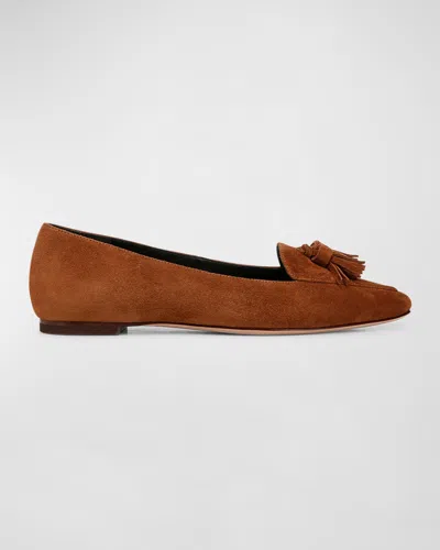 Veronica Beard Cleo Suede Tassel Ballerina Loafers In Caramel