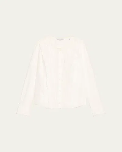Veronica Beard Clermont Embroidered Long-sleeve Blouse In White