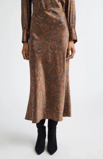 Veronica Beard Clover Bias Cut Silk Blend Skirt In Brown