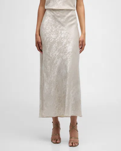 Veronica Beard Clover Brushed Metallic Slip Skirt In Silver