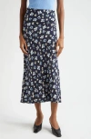 Veronica Beard Clover Stretch Silk Midi Skirt In Black Multi In Navy Multi