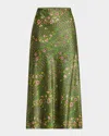 Veronica Beard Clover Floral Silk Slip Skirt In Lemongrass Multi