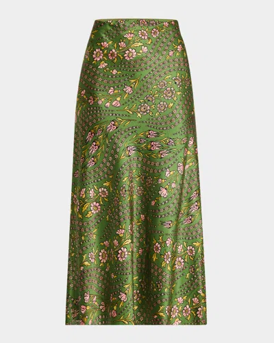 Veronica Beard Clover Floral Silk Slip Skirt In Lemongrass Multi