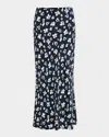 Veronica Beard Clover Stretch Silk Midi Skirt In Black Multi In Navy Multi