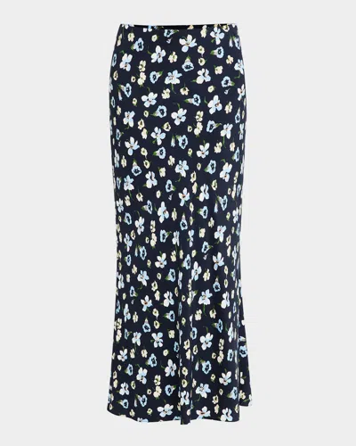 Veronica Beard Clover Stretch Silk Midi Skirt In Black Multi In Black/prints