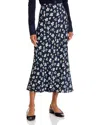 Veronica Beard Clover Stretch Silk Midi Skirt In Black Multi In Navy Multi