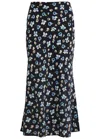 Veronica Beard Clover Stretch Silk Midi Skirt In Black Multi In Navy