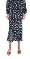 Veronica Beard Clover Stretch Silk Midi Skirt In Black Multi In Navy Multi