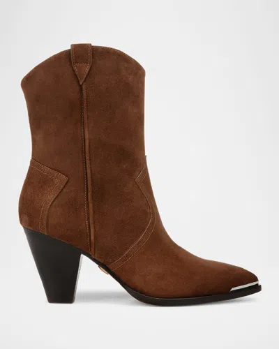 Veronica Beard Cody Suede Western Ankle Boots In Cedar