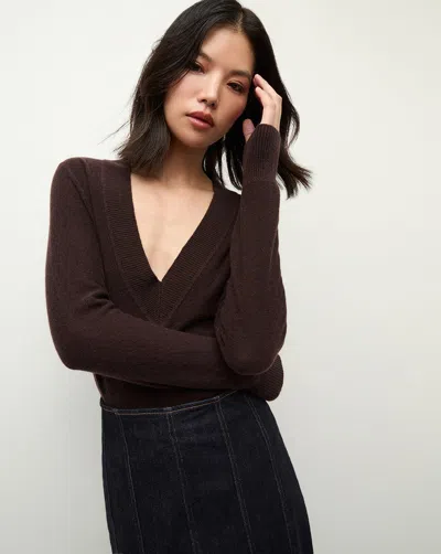 Veronica Beard Coleta V-neck Cashmere Sweater In Dark Chocolate