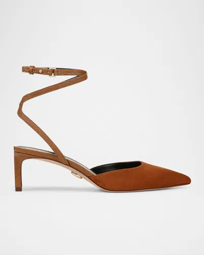 VERONICA BEARD COLETTE MIXED LEATHER ANKLE-STRAP PUMPS