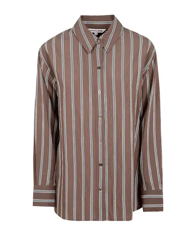 Veronica Beard Coll Striped Button-up Shirt In Brown
