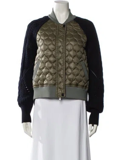 Pre-owned Veronica Beard Colorblock Pattern Bomber Jacket In Green