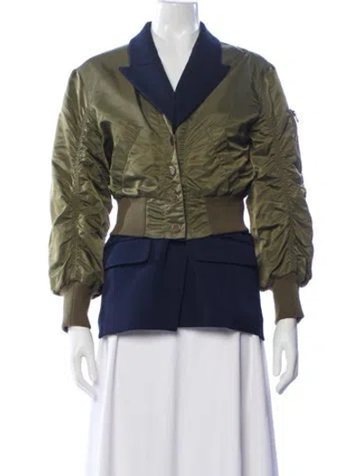Pre-owned Veronica Beard Colorblock Pattern Bomber Jacket In Green