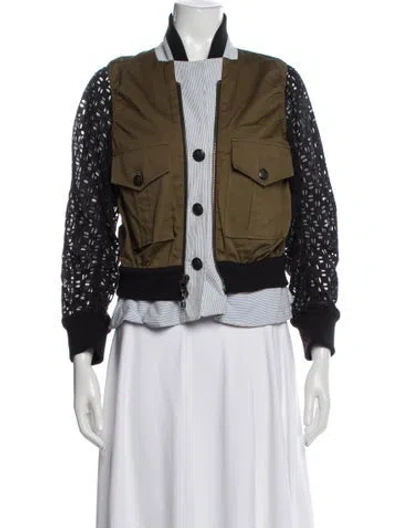 Pre-owned Veronica Beard Colorblock Pattern Bomber Jacket In Green