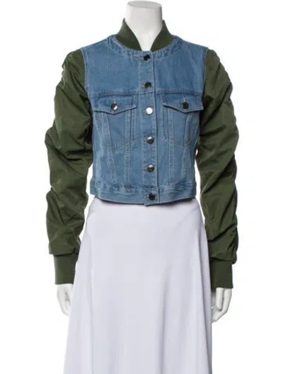 Pre-owned Veronica Beard Colorblock Pattern Denim Jacket In Blue