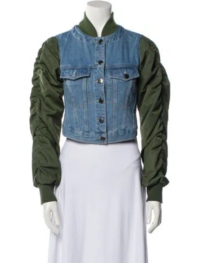 Pre-owned Veronica Beard Colorblock Pattern Denim Jacket In Blue