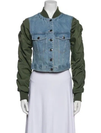 Pre-owned Veronica Beard Colorblock Pattern Denim Jacket In Blue