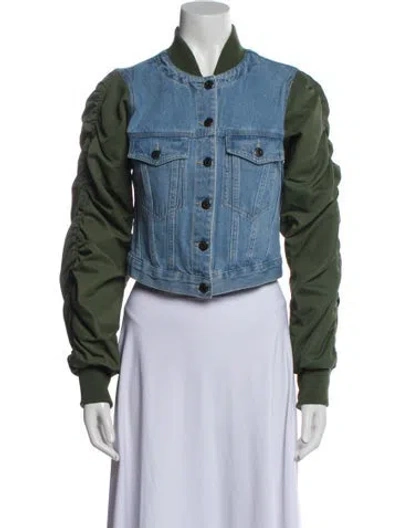 Pre-owned Veronica Beard Colorblock Pattern Denim Jacket In Blue