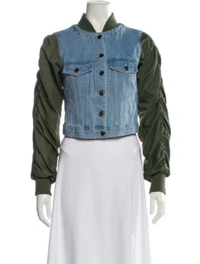 Pre-owned Veronica Beard Colorblock Pattern Denim Jacket In Blue