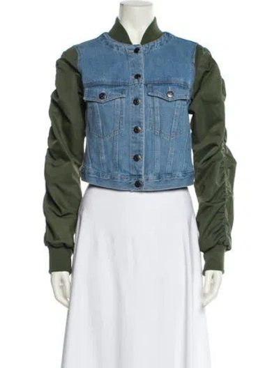 Pre-owned Veronica Beard Colorblock Pattern Denim Jacket In Blue