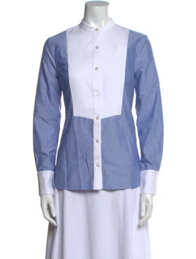 Pre-owned Veronica Beard Colorblock Pattern Long Sleeve Button-up Top W/ Tags In Blue