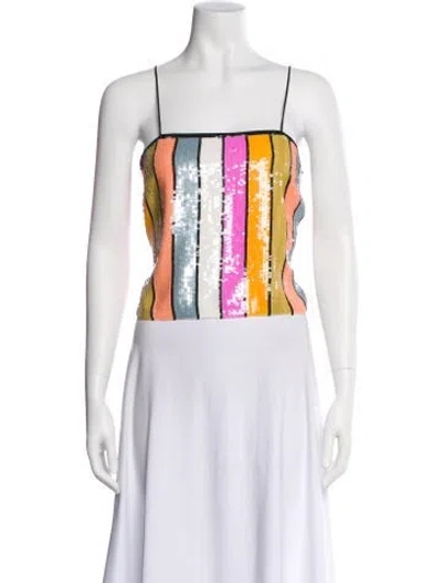 Pre-owned Veronica Beard Colorblock Pattern Square Neckline Crop Top In Pink