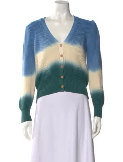 Pre-owned Veronica Beard Colorblock Pattern V-neck Sweater In Blue