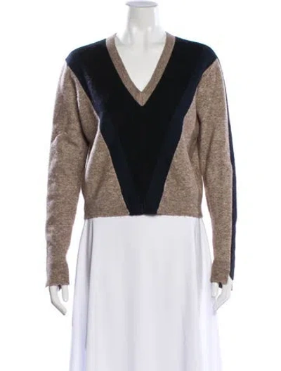 Pre-owned Veronica Beard Colorblock Pattern V-neck Sweater In Neutral