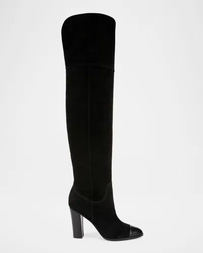 Veronica Beard Conrad Suede Over-the-knee Boots In Black