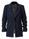 Veronica Beard Contrast-stitch Puff-sleeves Blazer In Blue
