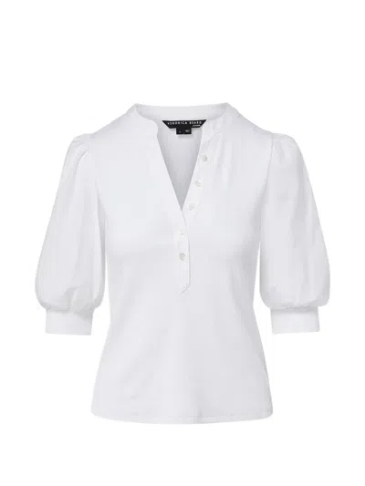 Veronica Beard Coralee Balloon-sleeve V-neck Top In White