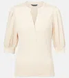 Veronica Beard Coralee Puff Sleeve Button-front Top In Neutral