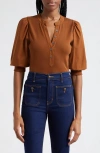 Veronica Beard Coralee Front Button Blouse In Ochre