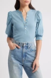 Veronica Beard Coralee Front Button Blouse In Sea Glass