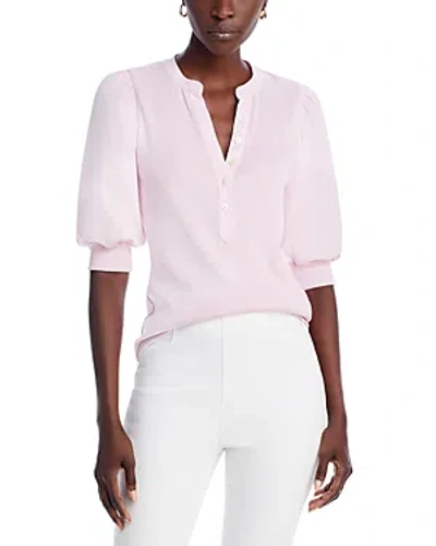 Veronica Beard Coralee Puff Shoulder Rib & Stretch Poplin Top In Barely Orchid