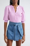 Veronica Beard Coralee Puff Sleeve Button-front Top In Barely Orchid