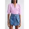 Veronica Beard Coralee Puff Sleeve Button-front Top In Barely Orchid