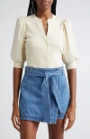 VERONICA BEARD CORALEE PUFF SHOULDER RIB & STRETCH POPLIN TOP