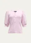 Veronica Beard Coralee Puff Sleeve Button-front Top In Barely Orchid
