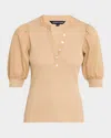 Veronica Beard Coralee Ribbed Pima Cotton-blend Jersey And Poplin Top In Khaki